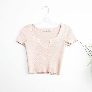 ⭐️ PACSUN LA HEARTS Pink Ribbed Crop Top V Neck Small Notch Neck